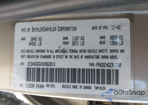 2003 Chrysler 300M from USA, damaged, VIN 2C3HE66GX3H562813